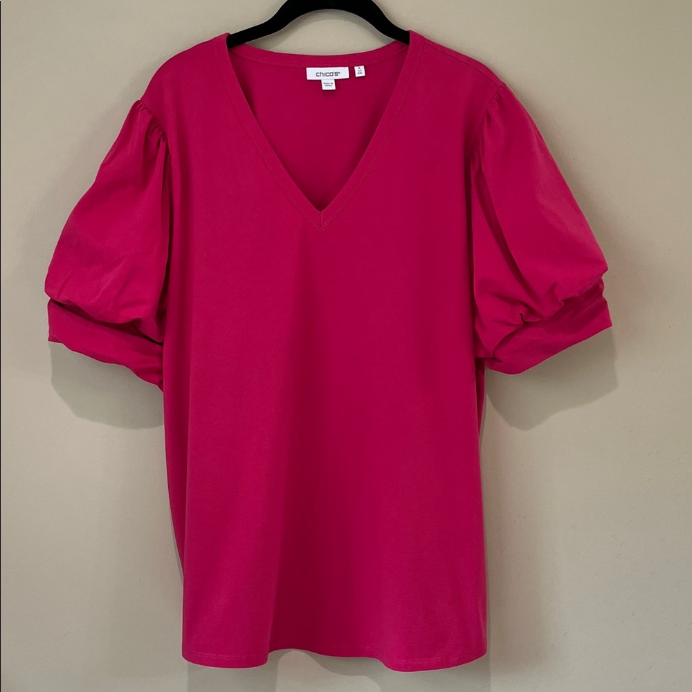 Chico's Vibrant Pink V-Neck Blouse